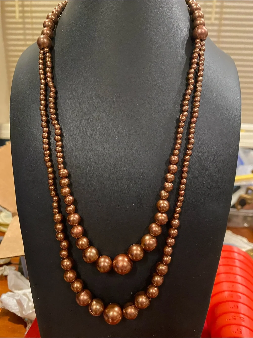Women's Double Strand Copper Brown Beaded Necklace